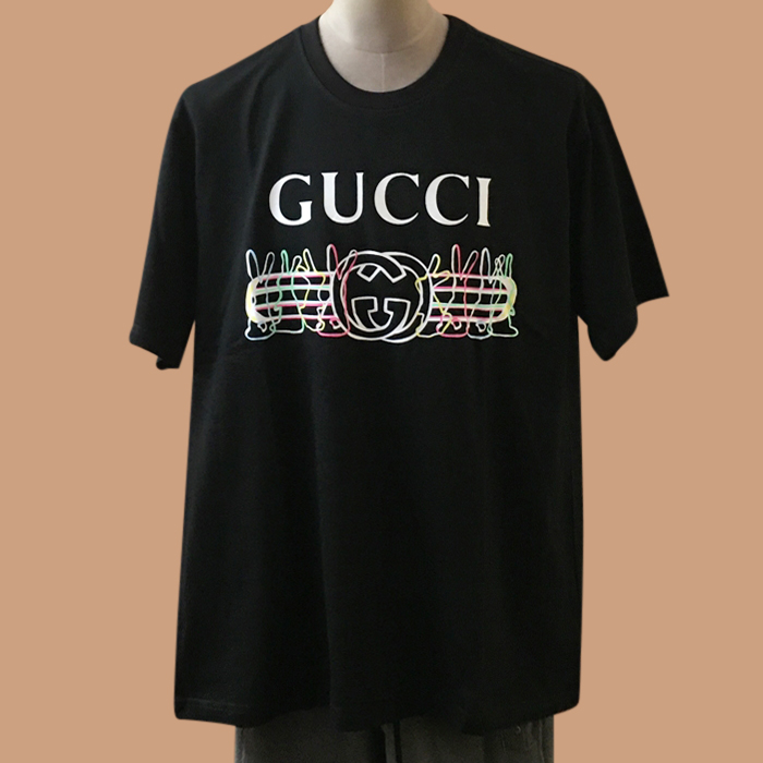 グッチ メンズ クルーネック ブラック 半袖Tシャツ -Short sleeved 