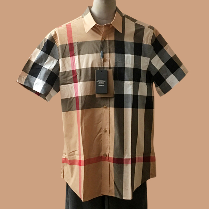 バーバリー メンズ ベーシック キャメル 半袖 シャツ - Camel 