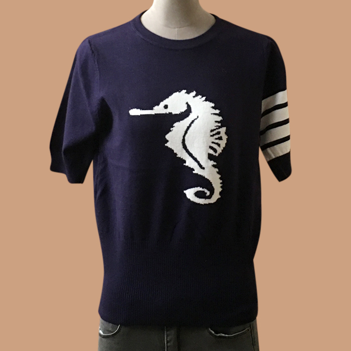 トムブラウン メンズ クルーネック ネイビー 半袖Tシャツ - 