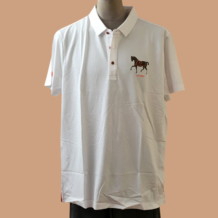 エルメス メンズ ホワイト/ブラック ポロ 半袖Tシャツ - White 