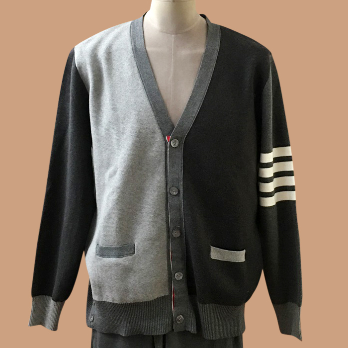 トムブラウン メンズ Vネック グレー カーディガン - Gray 