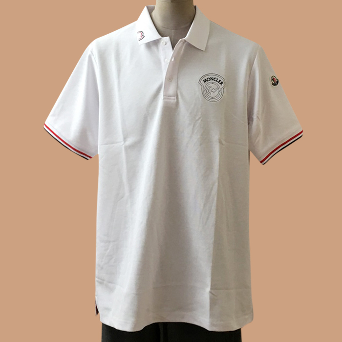 モンクレール メンズ ホワイト ポロ 半袖Tシャツ - White 
