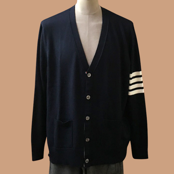 トムブラウン ユニセックス Vネック ネイビー カーディガン - 