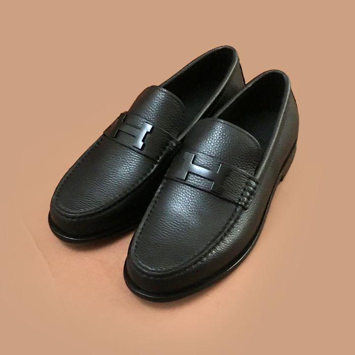   Loafer- エルメスメンズ レザーローファーブラック