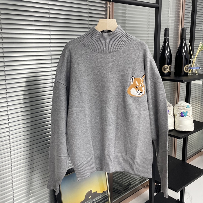 メゾンキツネ ユニセックス タートルネック グレー ニット - Maison KitsuneGray Knits - mai201x