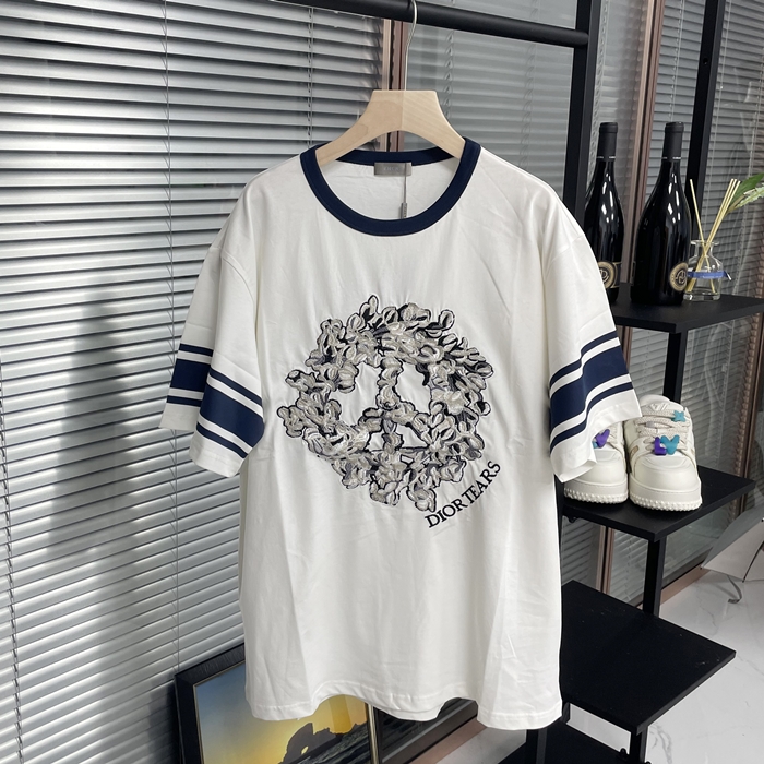 ディオール メンズ ホワイト クルーネック 半袖Tシャツ -  White Short sleeved  - di593x