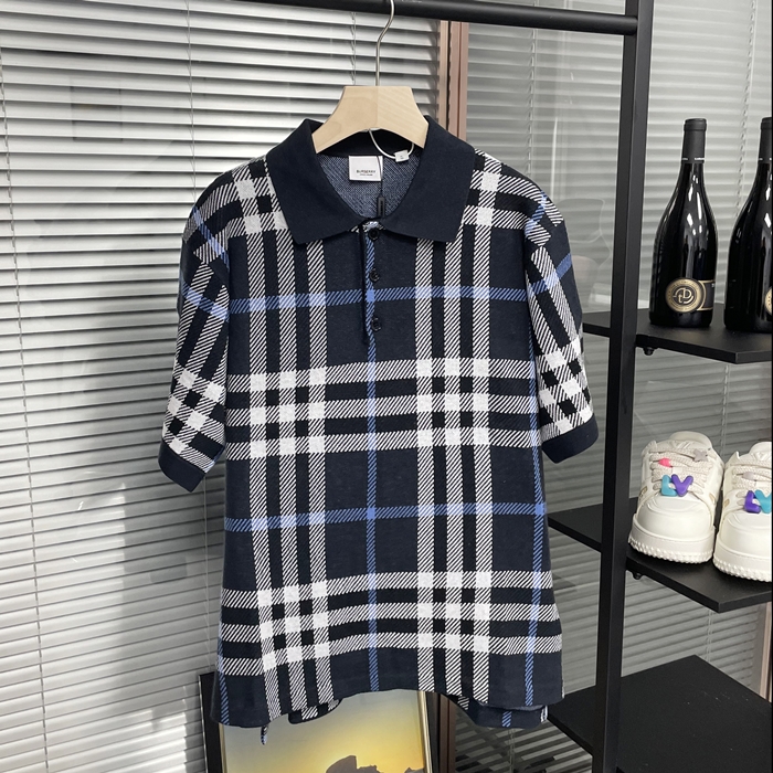 バーバリー メンズ ネイビー ポロ 半袖Tシャツ - Short bu223x