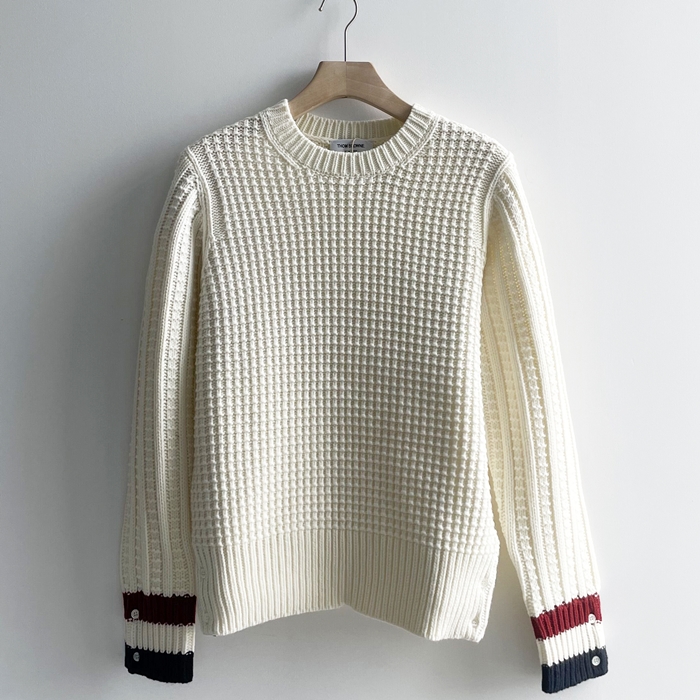 トムブラウン メンズ ホワイト クルーネック ニット - White Knits - th14x