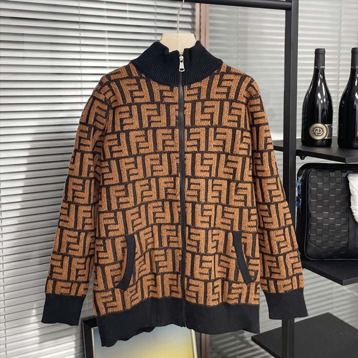 フェンディ メンズ ブラウン ジップアップ ニット - Brown  - fe182x