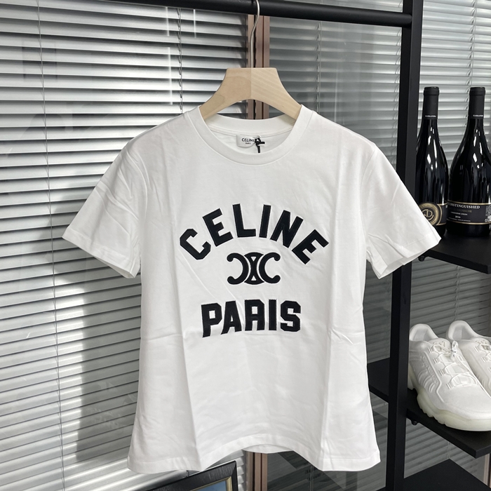 セリーヌ レディース クルーネック ホワイト 半袖Tシャツ -  White Short sleeved  - ce190x