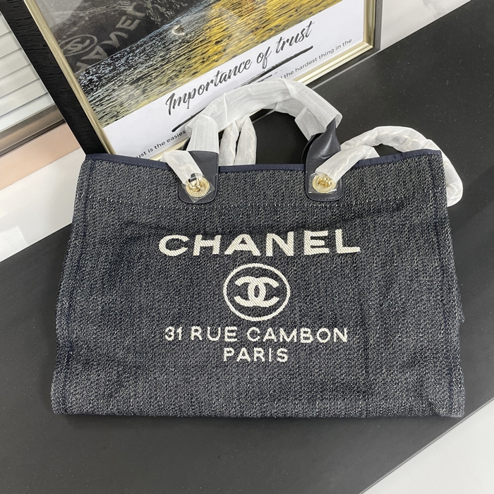 Canvas Deauville,シャネルキャンバス ドーヴィル トート ショルダーバッグ CHAB0292,39CM,ダークネイビー+ホワイト