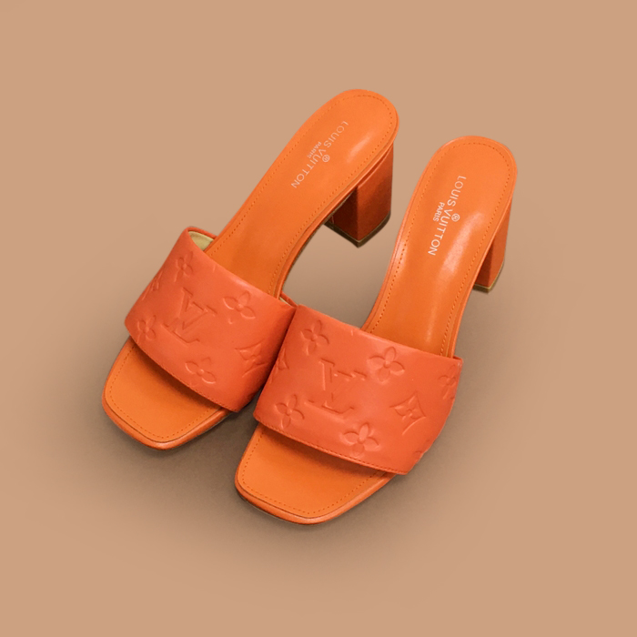   High Heel Slipper - ルイヴィトンレディースレザーハイヒール スリッパ LOUS1841,オレンジ