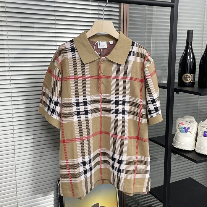 バーバリー メンズ ベージュ ポロ 半袖Tシャツ - Short bu224x