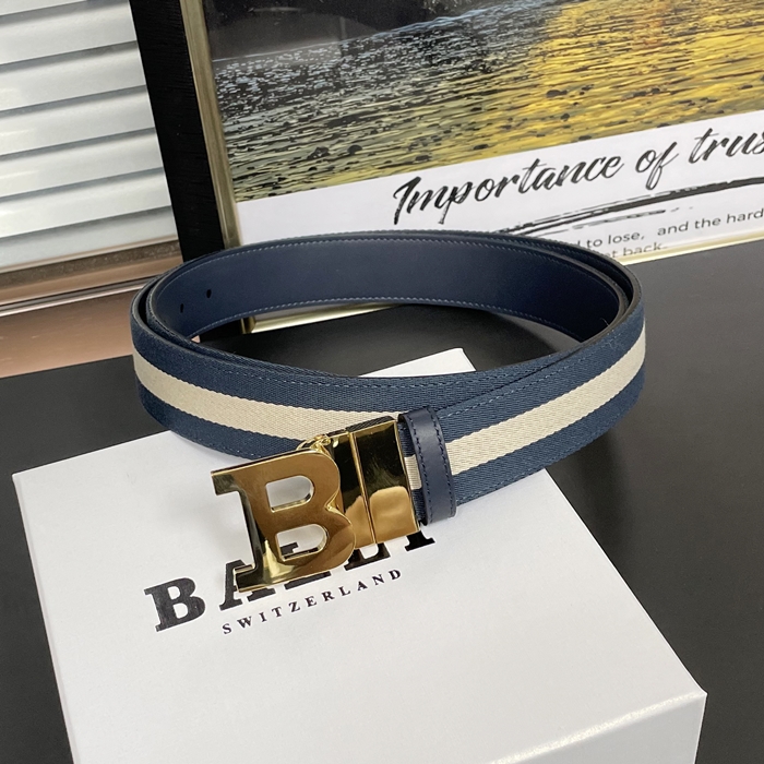 BallyB Buckle  &  Bellt - バリーメンズ B バックル レザー ベルト BLYBT0002.Size(3.4cm).ネイビーシルバー,ネイビー
