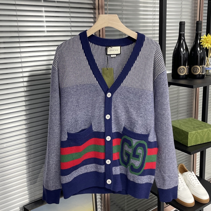 グッチ メンズ グレー Vネック カーディガン -Gray  - gu1018x