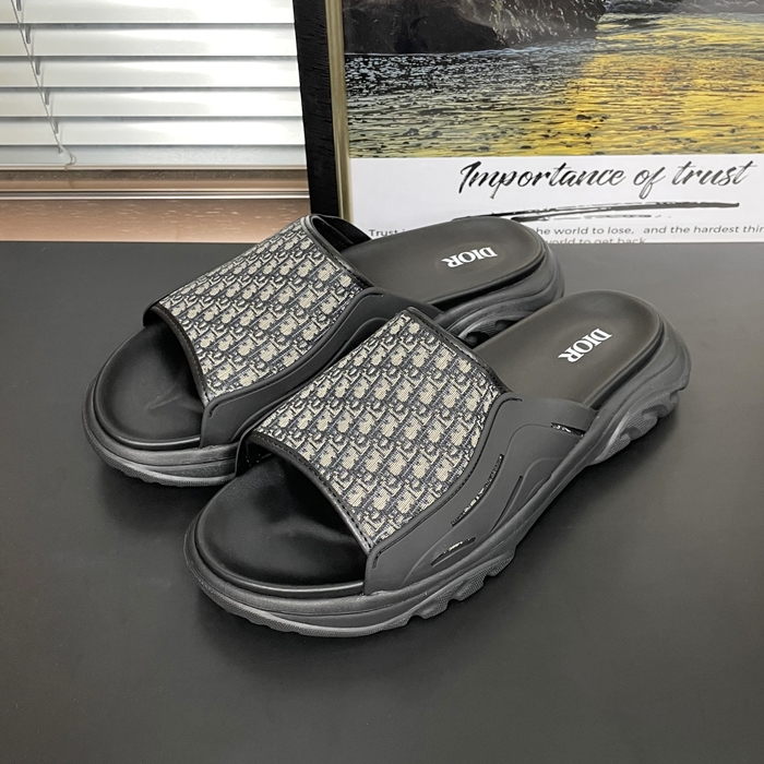 DIOR H-TOWN メンズ オブリーク ジャカード ブラック スライド  -   - di668x