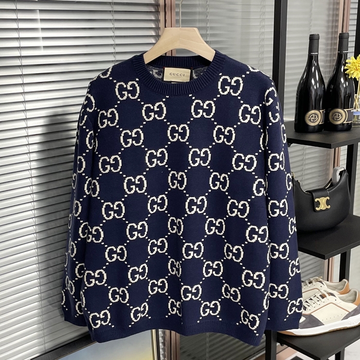 グッチ メンズ ネイビー クルーネック セーター - - gu1025x