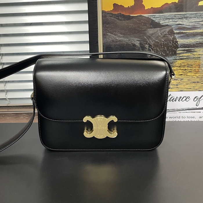 ,22cm - セリーヌレディースレザーショルダーバッグ,22cm,CLNB0649,ブラック