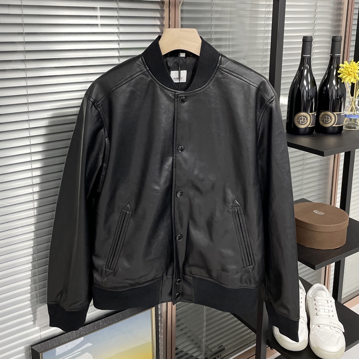 バーバリー メンズ ブラック レザージャケット - - bu293x