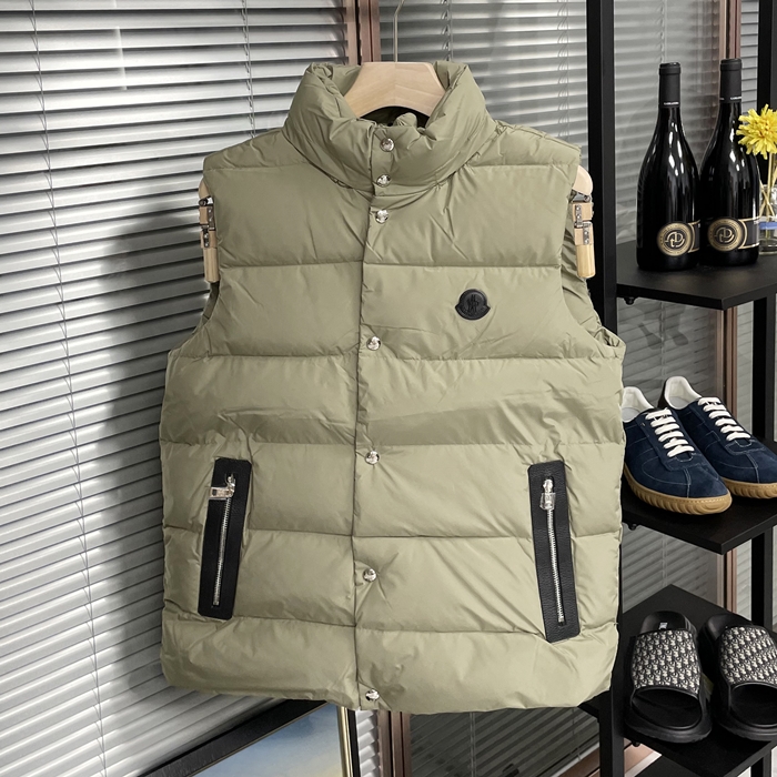 モンクレール メンズ カーキ ダックダウン ベスト - Khaki Best - mo61x