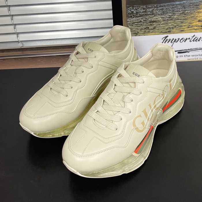  Runining Shoes - グッチユニセックスレザーランニングシューズ GUCS1185,アイボリー