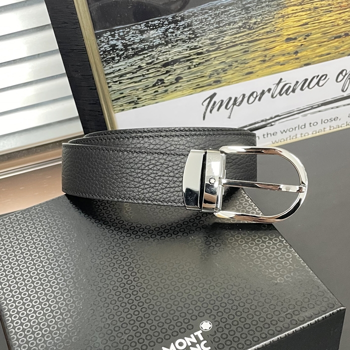 c Buckle  - モンブラン  メンズ ビジネス クラシック バックルレザーベルト Mont0044x.ブラックシルバー