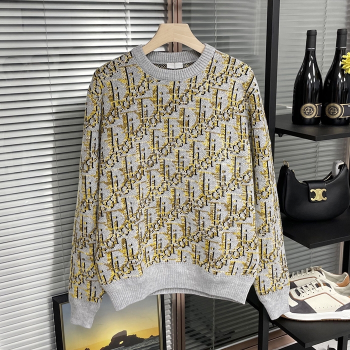 ディオール メンズ グレー クルーネック ニット -  Gray Kntis- di723x