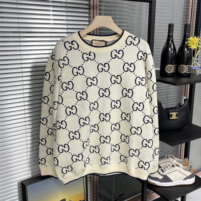 グッチ メンズ ホワイト クルーネック セーター -White  - gu1026x