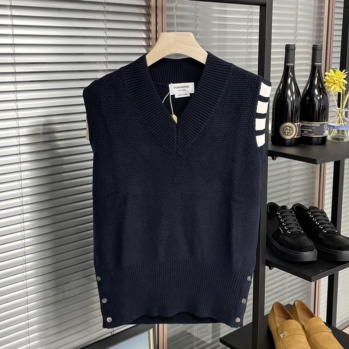 トムブラウン メンズ ネイビー Vネック ベスト - Best - thom0649x