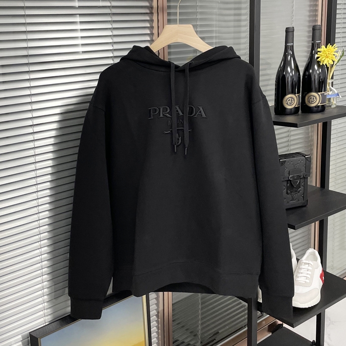 プラダ メンズ カジュアル ブラック フーディーTシャツ -  - pra09x