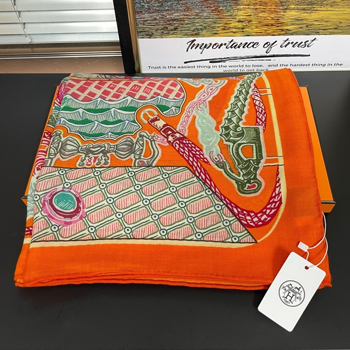 エルメス レディース オレンジ スカーフ -   Orange - he465x