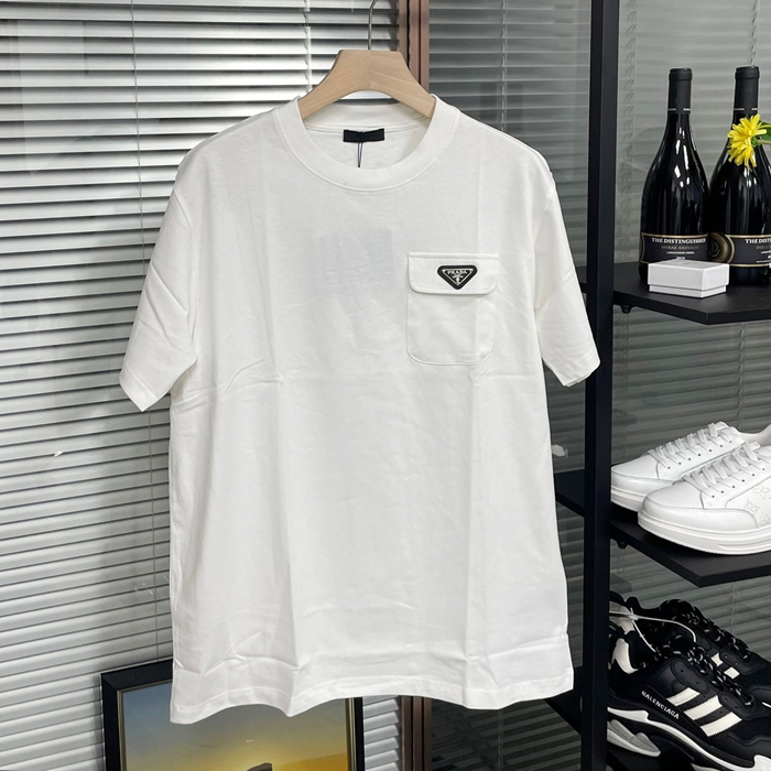 プラダ メンズ クルーネック ホワイト 半袖Tシャツ - White Short sleeved  - pr648x