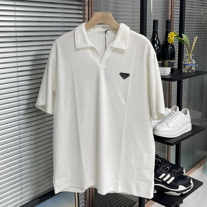 プラダ メンズ ホワイト ポロ 半袖Tシャツ - White Short sleeved  - pr673x