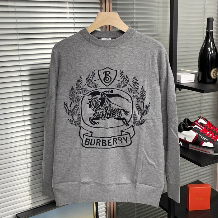 バーバリー メンズ グレー クルーネック セーター - Gray  - bu306x