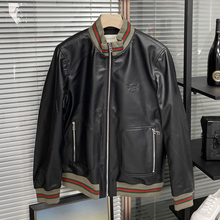 グッチ メンズ ブラック レザージャケット -- Gu983x