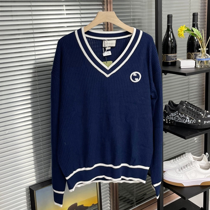 グッチ メンズ カジュアル Vネック ブルー ニット - Knits - gu1107x