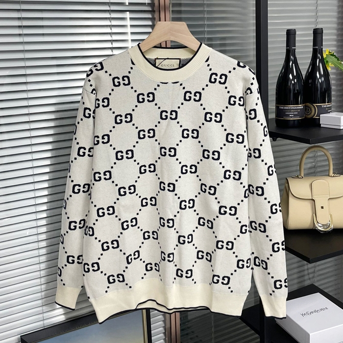 グッチ メンズ ホワイト クルーネック セーター -White  - gu1026x