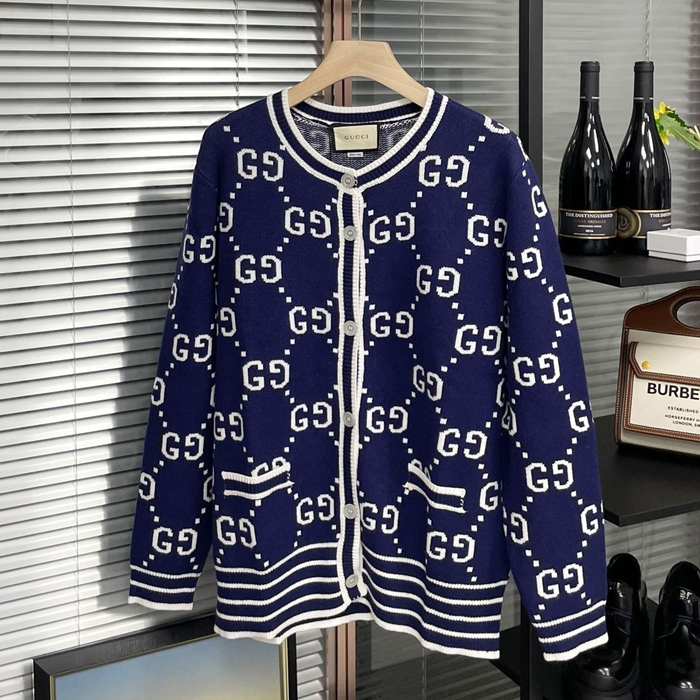 グッチメンズ トレンディ Vネック カーディガン Guc03086x.Size(s - xl).ネイビー