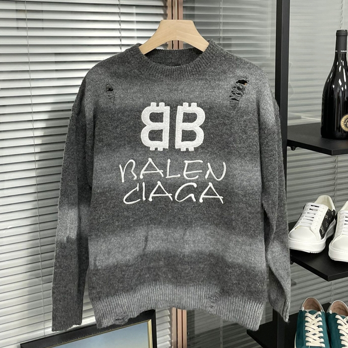 バレンシアガ メンズ グレー クルーネック ニット -  Gray Knits - ba573x