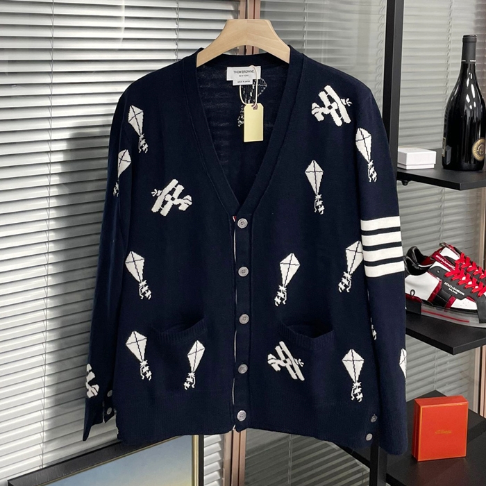 トムブラウン メンズ Vネック ネイビー カーディガン -  - thom0605x