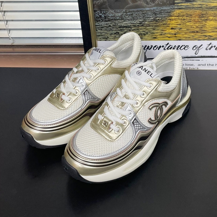 シャネルレディース ファブリック  アイボリー/ゴールド スニーカー  -  Gold  - ch535x