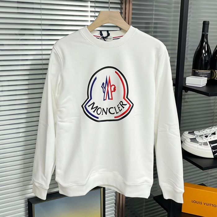 モンクレール メンズ ホワイト クルーネック 長袖Tシャツ - White  - mo191x
