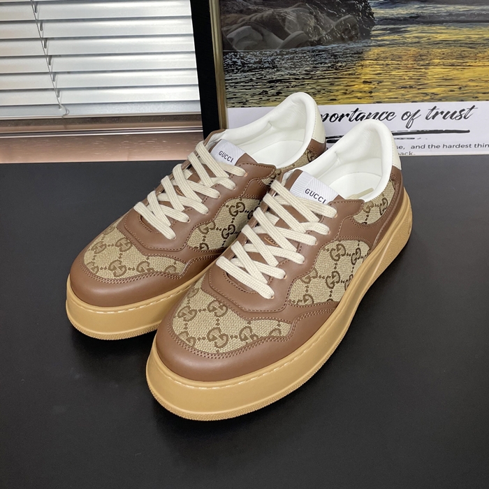 グッチ ユニセックス GG シュプリーム キャンバスレザースニーカー  -Camel  - gu957x