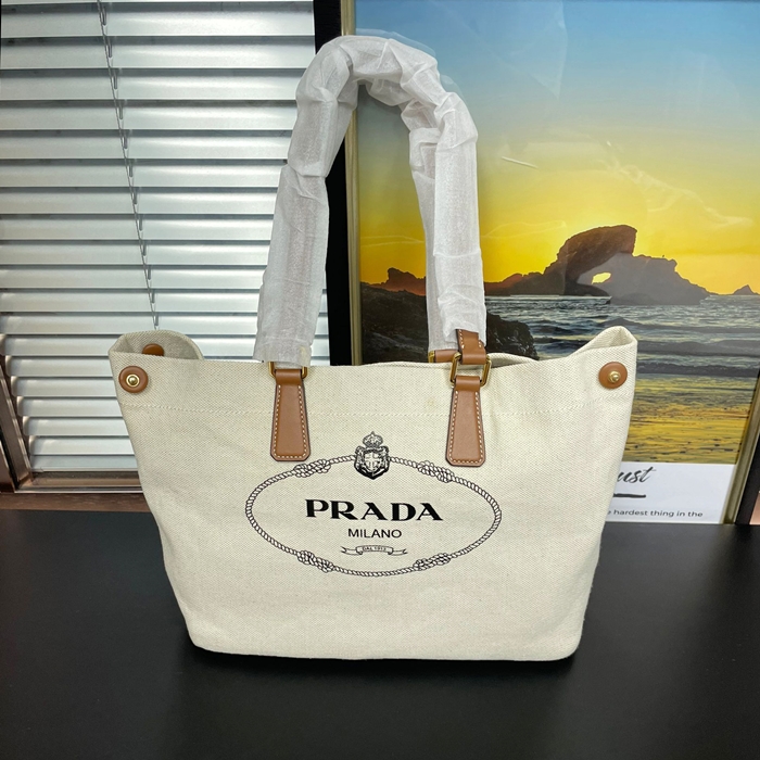 プラダ レディース キャンバス リネン LOGO ショルダーバッグ  -  - pr740x