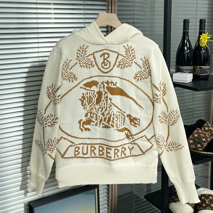 バーバリー メンズ クラシック アイボリー フードニット - Ivory  - bu13x
