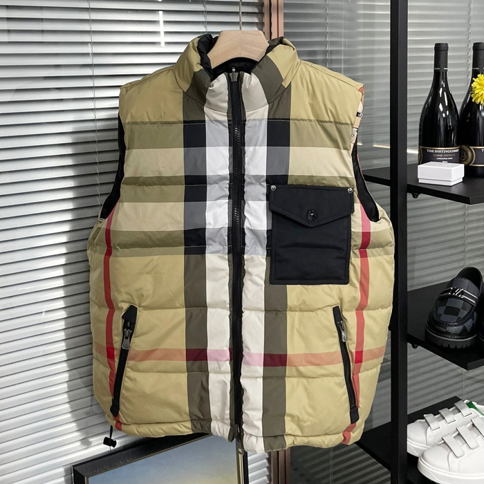バーバリー メンズ ブラック パディング リバーシブルベスト - Down bu294x