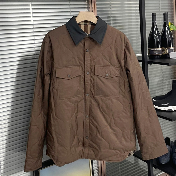 バーバリー メンズ チェック ブラウン ジャケット - Brown - bu304x