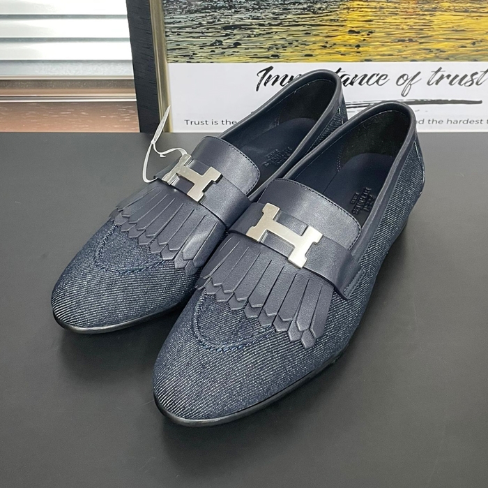 エルメス レディース ネイビーロイヤルローファー -   Navy- he152x