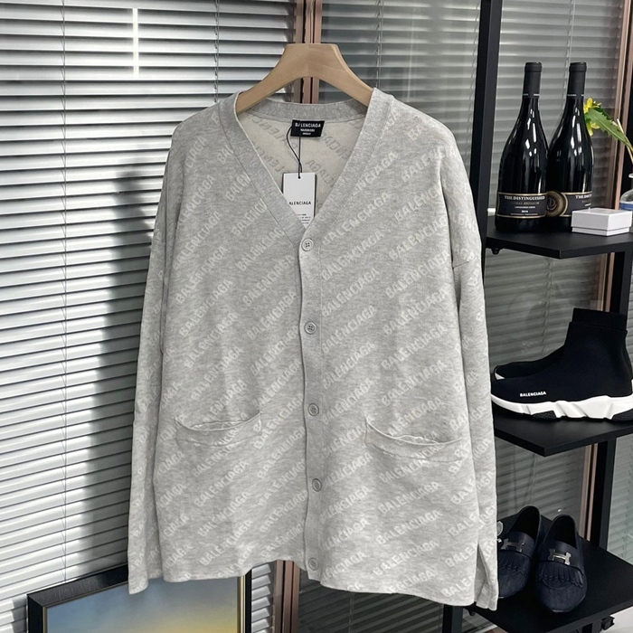 バレンシアガ メンズ グレー Vネック カーディガン -  Gray  - bal01707x