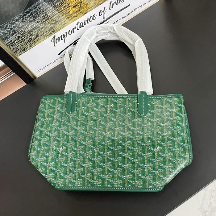  Green  30CM - ゴヤールレザーグリーン リバーシブル トート ショッパーバッグ,GYB0077,30CM